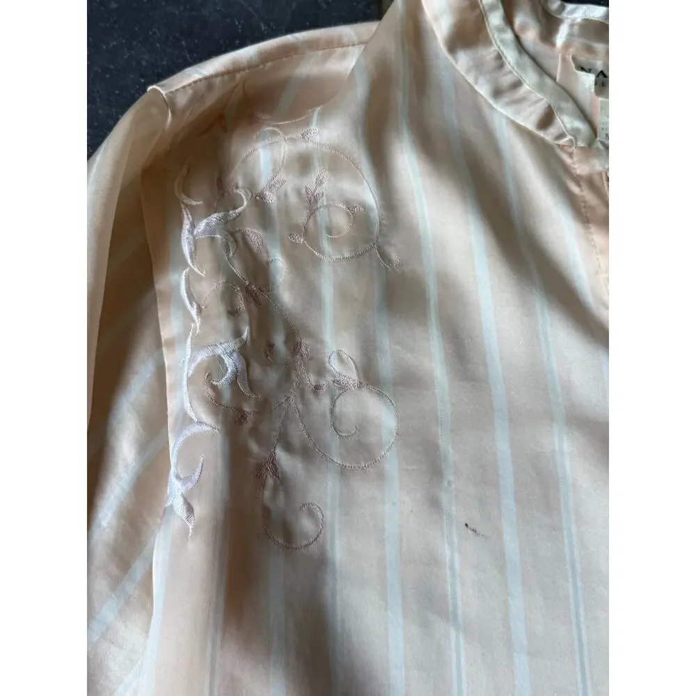 Vintage Natori Classics Peach Embroidered Satin Nightgown Sleep Shirt Medium